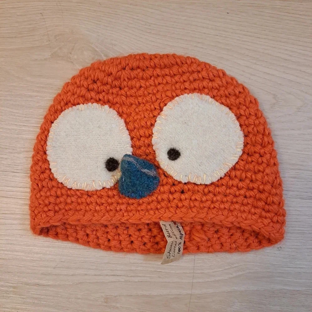 NEW Show Burd Crochet Orange Bird 100% Alpaca Outdoor Warm Cute Unisex Kids Hat‎